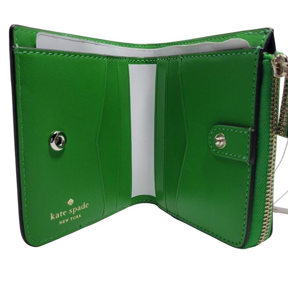 Kate Spade Staci Colorblock Small L-Zip Bifold Wallet Navy White Green WLR00121 - Picture 3 of 5